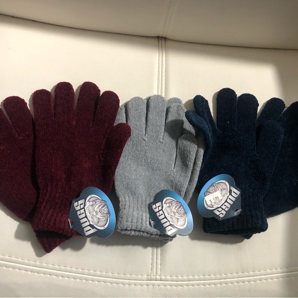 Pugs Chenille Red, Blue & Gray Stretch Gloves(3pairs)New lot of 3 - Picture 3 of 7
